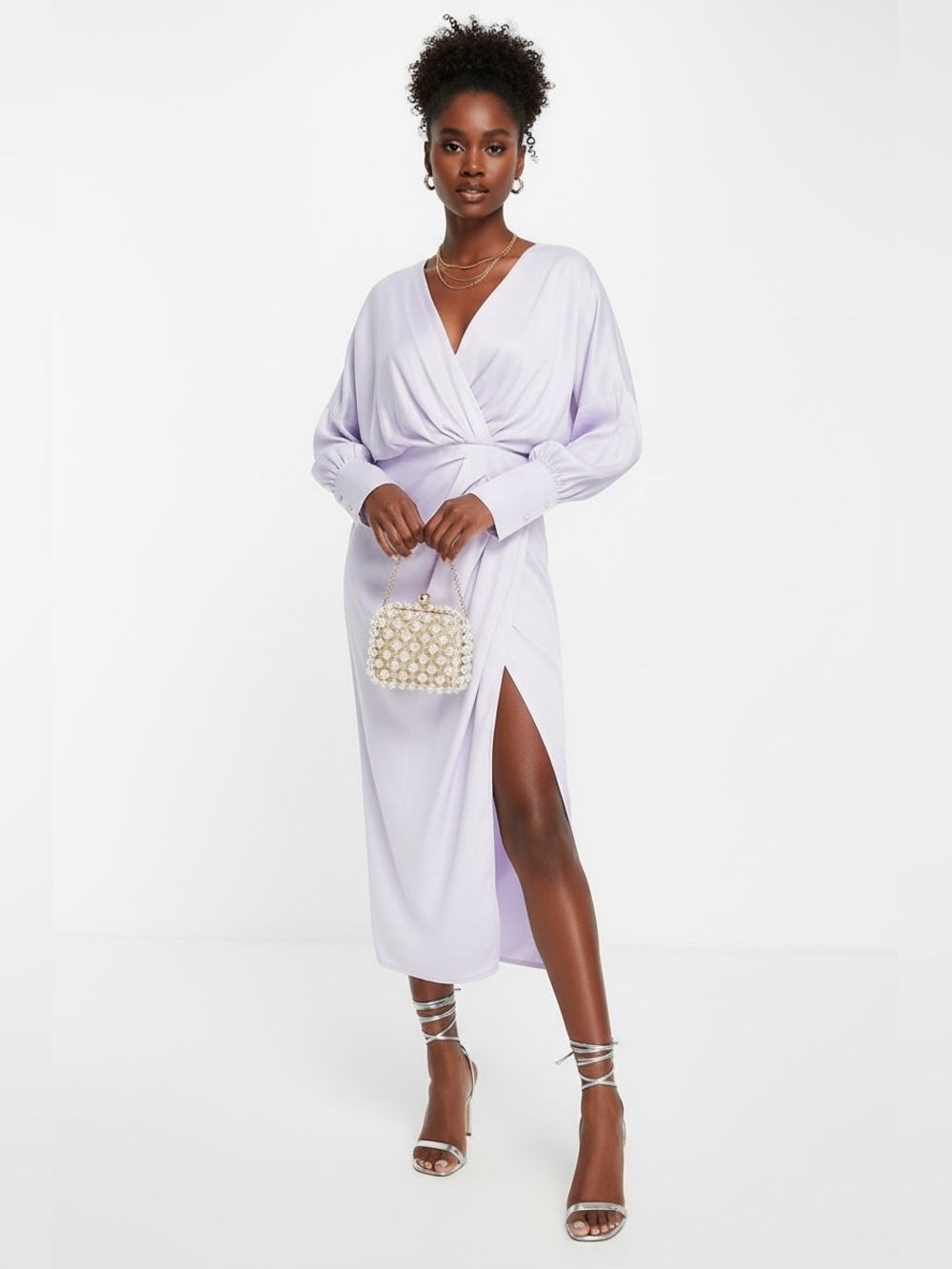 ASOS Edition Satin Drape Cocktail Lilac Midi Dress Size 8 NWT